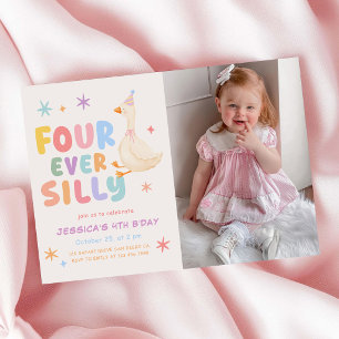 Colourful Four Ever Silly Goose 4th Birthday Photo Invitation