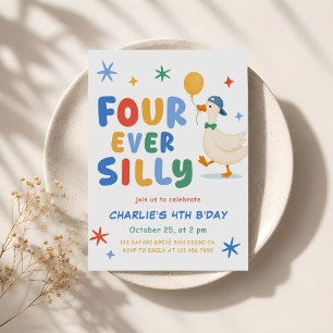 Colourful Four Ever Silly Goose Kids 4th Birthday Invitation