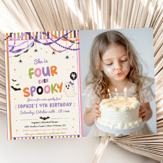 Colourful Four Ever Spooky Halloween Birthday Phot Invitation