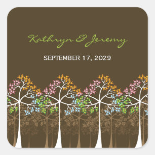 Colourful Four Seasons Trees Modern Wedding Sticke Square Sticker