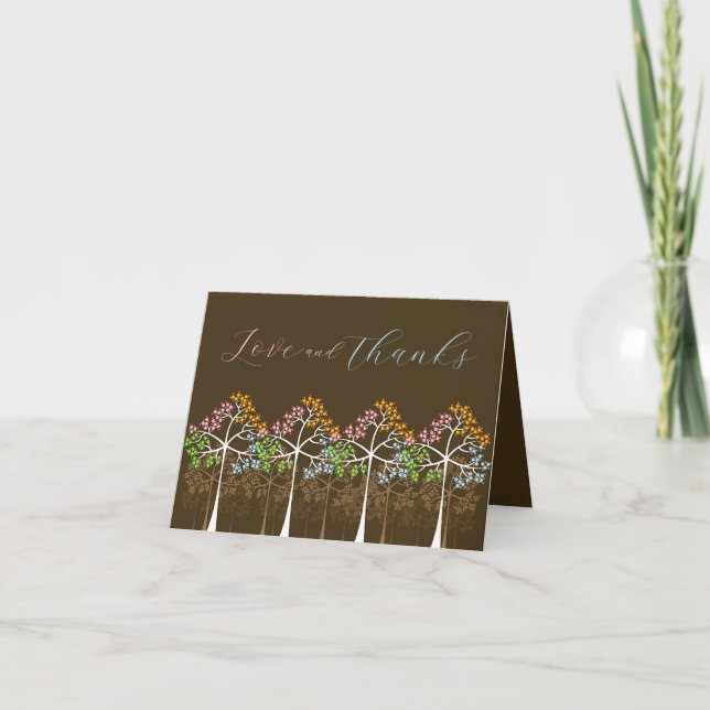 Colourful Four Seasons Trees Thank You Note Card (Front)