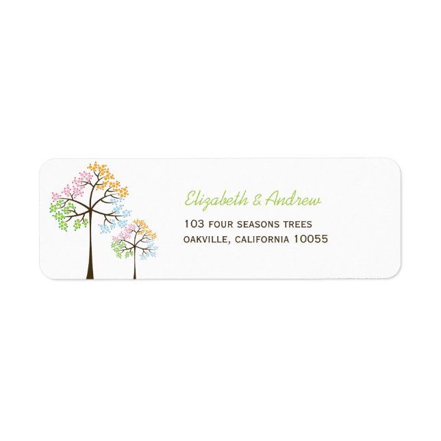 Colourful Four Seasons Trees Wedding Address Label Return Address Label (Front)