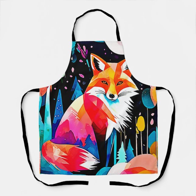 Colourful Fox Abstract Art Apron (Front)