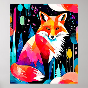 Colourful Fox Abstract Art Poster