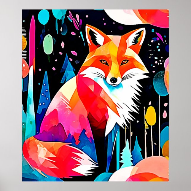 Colourful Fox Abstract Art Poster (Front)