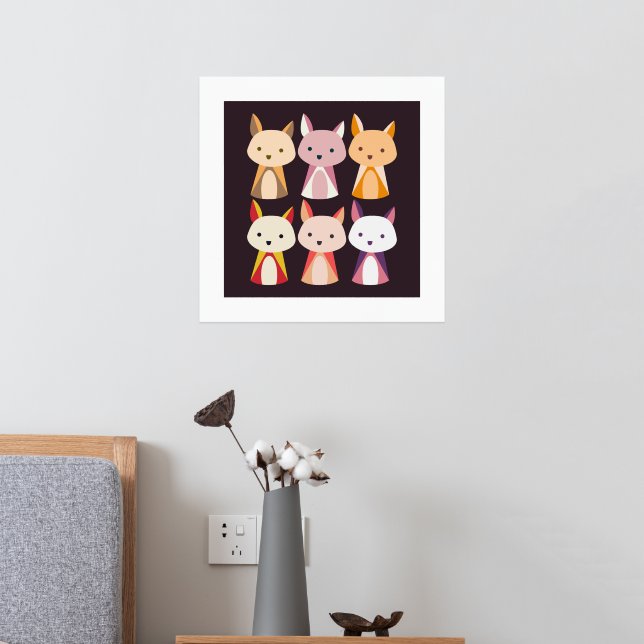 Colourful Fox Cartoon Foil Prints (In Situ (Bedroom 2))
