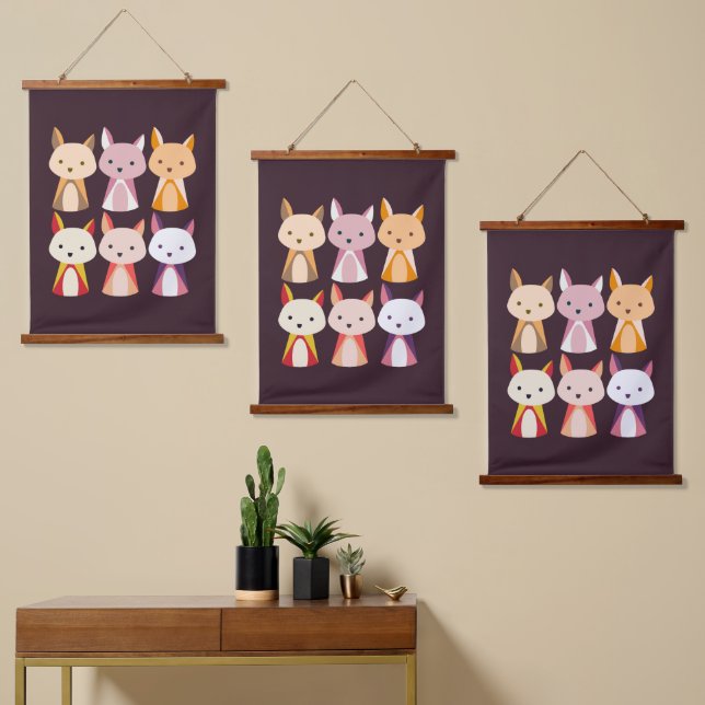 Colourful Fox Cartoon Hanging Tapestry (Asymmetrical)