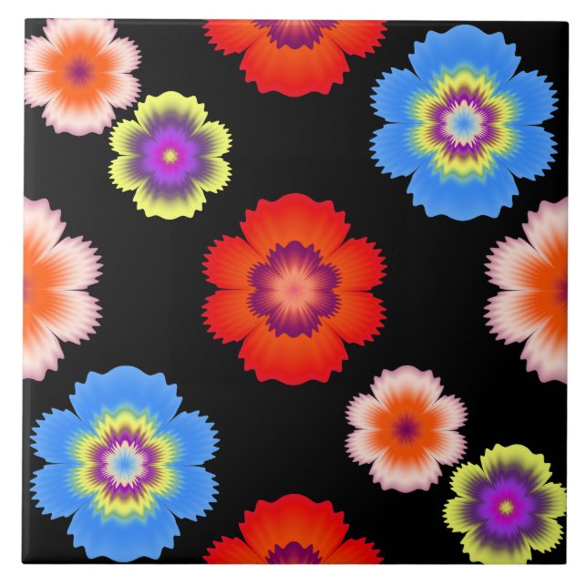 Colourful Fractal Art Flower Artistic Pattern Ceramic Tile (Front)