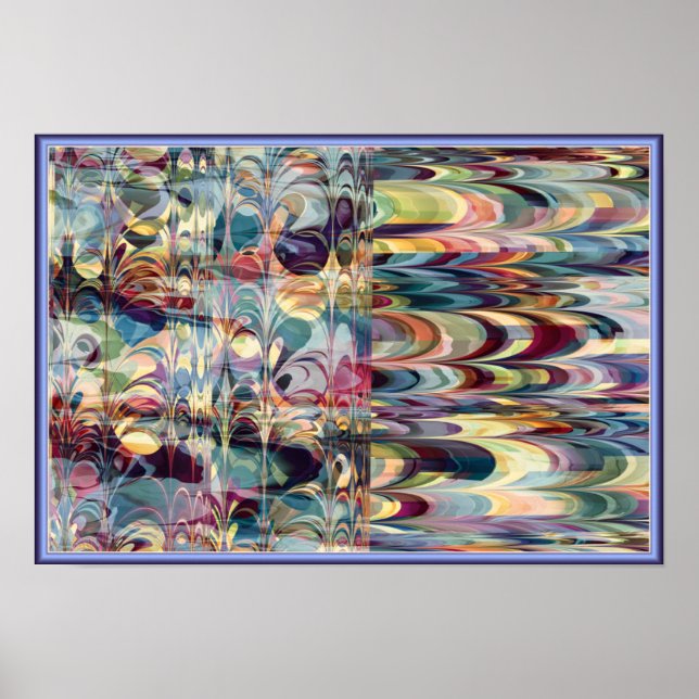 Colourful Fractal Ebru Pattern Poster (Front)