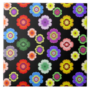 Colourful Fractal Flower Artistic Pattern Ceramic Tile