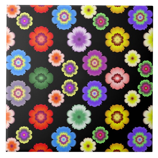 Colourful Fractal Flower Artistic Pattern Ceramic Tile (Front)