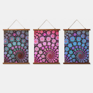 Colourful Fractal Flowers Boho Floral Design Hanging Tapestry