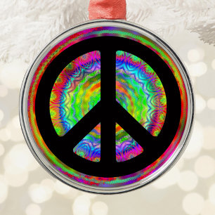 Colourful Fractal Kaleidoscope Black Peace Symbol Metal Ornament