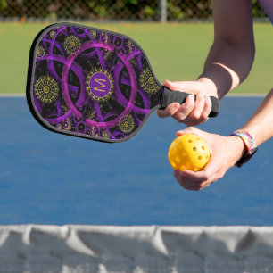 Colourful Fractal Monogrammed Pickleball Paddle