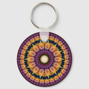 Colourful fractal orange blue mandala key ring