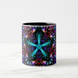 Colourful Fractal Stars Universe Mandala Star Two-Tone Coffee Mug