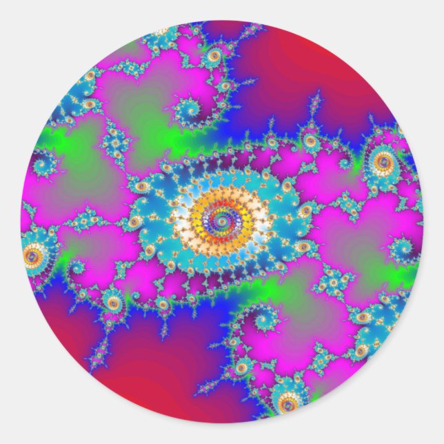 Colourful Fractal Swirls Classic Round Sticker (Front)