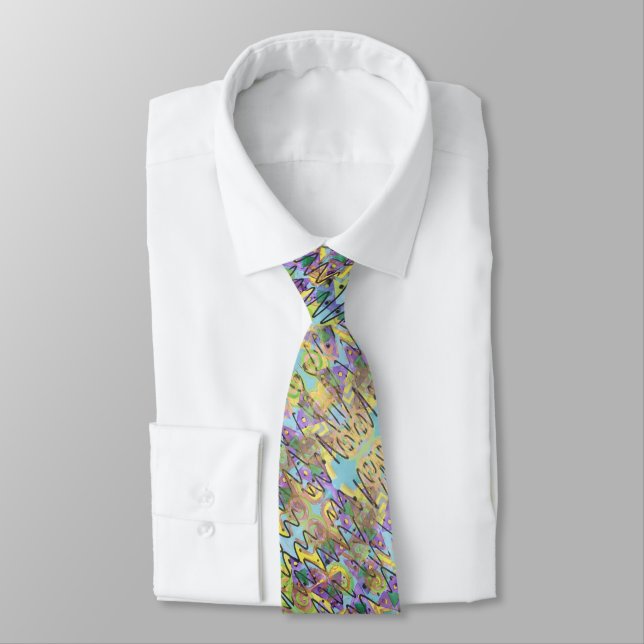 Colourful Freeform Ink Painting Abstract Print Tie (Tied)
