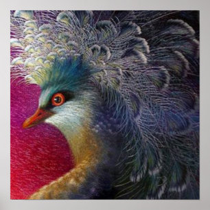 Colourful french baroque bird Embroidery Phoenix Poster