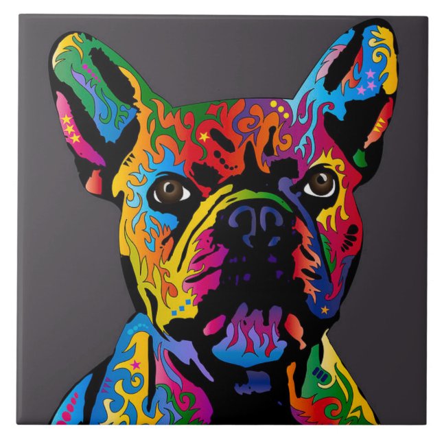 Colourful French Bulldog  Ceramic Tile (Front)