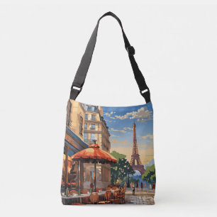Colourful French Cafe Eifel Tower Paris France Crossbody Bag