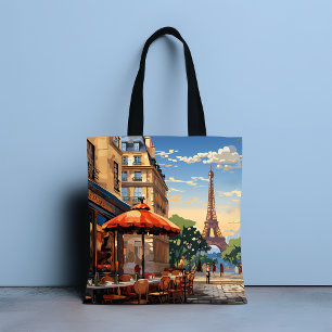 Colourful French Cafe Eifel Tower Paris France Tote Bag