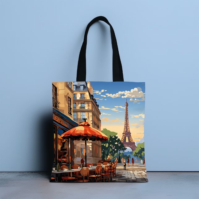 Colourful French Cafe Eifel Tower Paris France Tote Bag (Creator Uploaded)