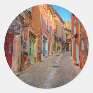 Colourful French Hillside Town Classic Round Sticker