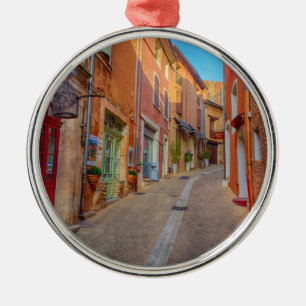 Colourful French Hillside Town Metal Ornament