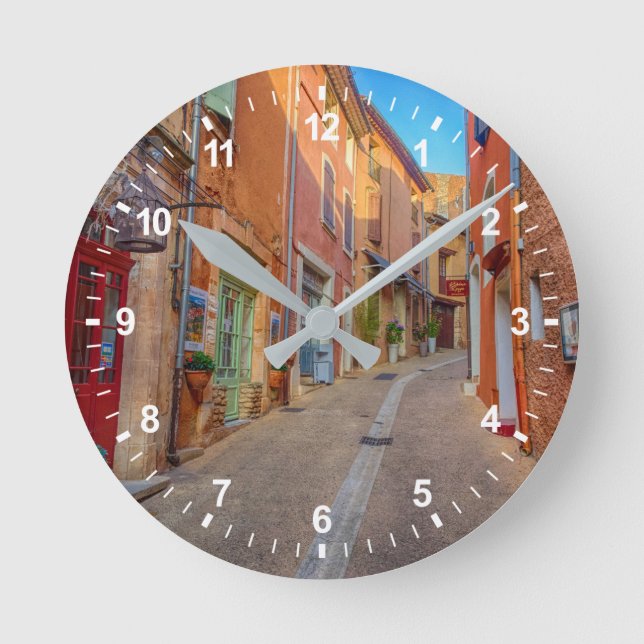 Colourful French Hillside Town Round Clock (Front)