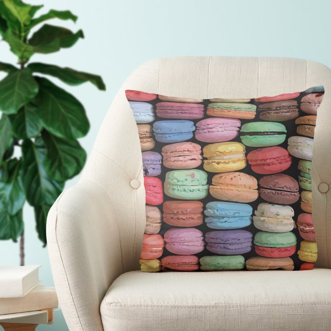 Colourful French Macaron Pattern Cushion (Cute Trendy Colorful French Macaron Cookie Throw Pillow)