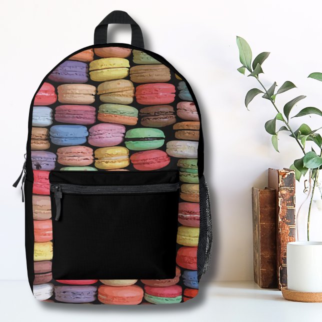 Colourful French Macaron Pattern Printed Backpack (Cute Trendy Colorful French Macaron Cookie Pattern Printed Backpack)