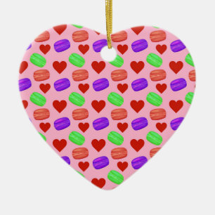 Colourful French Macarons Dessert Lover Red Hearts Ceramic Ornament