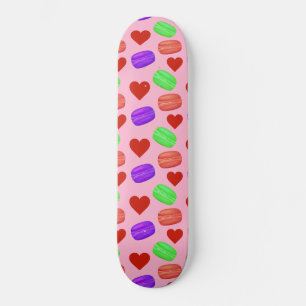 Colourful French Macarons Dessert Lover Red Hearts Skateboard