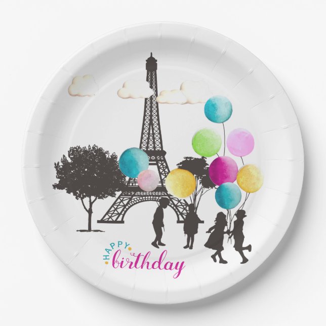 Colourful French Macarons Kids Playing Birthday Paper Plate (Front)