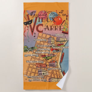 Colourful French Quarter Map Beach Towel