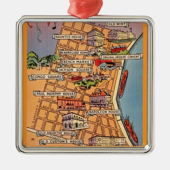 Colourful French Quarter Map Metal Ornament (Front)