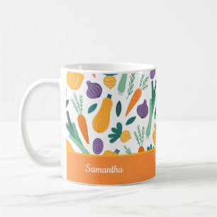 Colourful Fresh Vegetable Pattern with Name Orange Coffee Mug