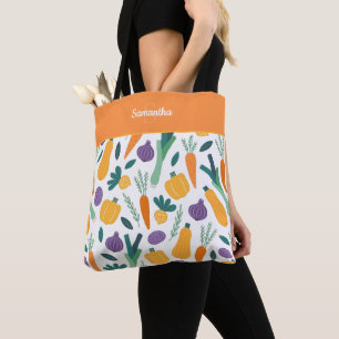 Colourful Fresh Vegetable Pattern with Name Orange Tote Bag
