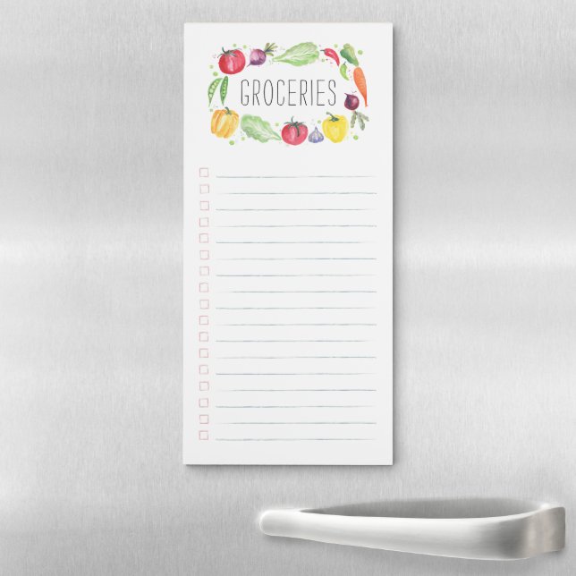 Colourful Fresh Watercolor Vegetables Grocery List Magnetic Notepad (In Situ)
