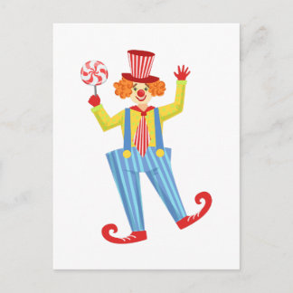 Colourful Friendly Clown With Lollypop In Classic Postcard