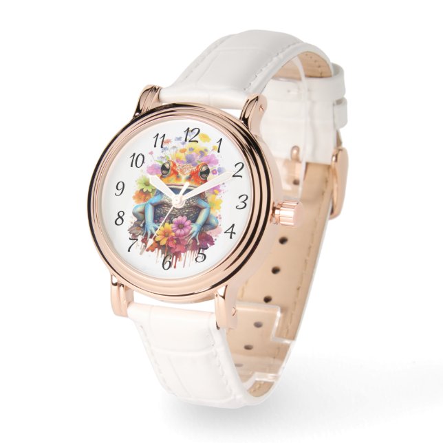 Colourful Frog with Flowers  Watch (Angle)