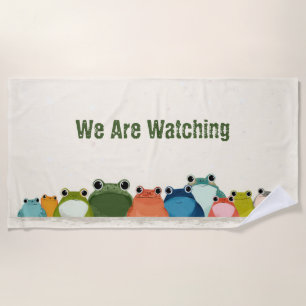 Colourful Frogs Line – Cute Minimal Animal Art Beach Towel
