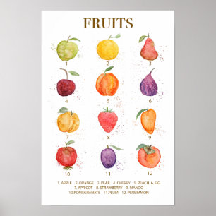 colourful fruit collection watercolour  poster