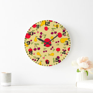 Colourful Fruit Pattern Apples Cherries and Pears  Large Clock