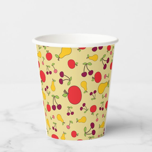 Colourful Fruit Pattern Apples Cherries and Pears  Paper Cups (Front)