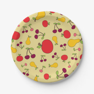 Colourful Fruit Pattern Apples Cherries and Pears  Paper Plate