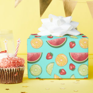 Colourful Fruit Pattern Citrus Strawberry Melon Wrapping Paper