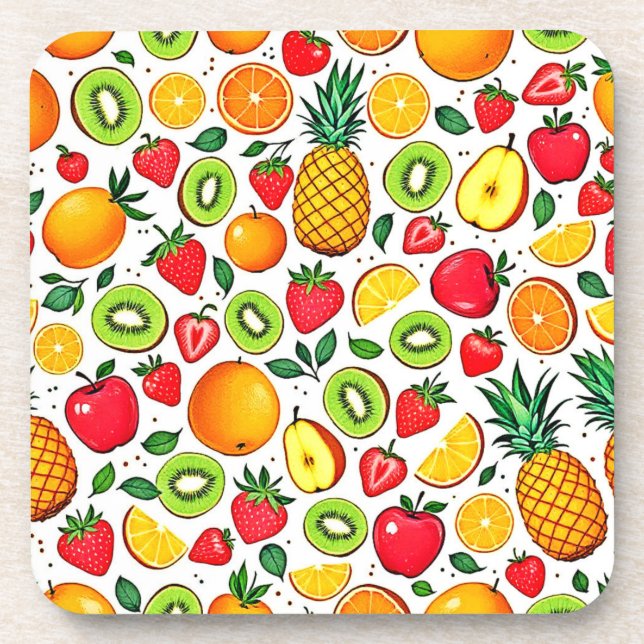 Colourful Fruit Pattern Design Coaster (Front)
