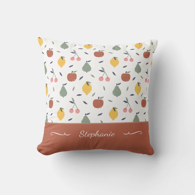 Colourful Fruit Pattern First Name Red Throw Pillo Cushion (Front)